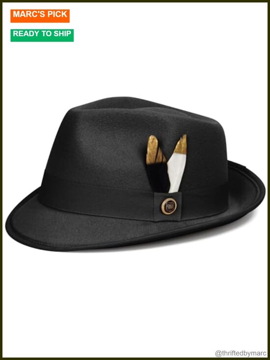 Short Brim Felt Trilby Fedora Hat with Feather, Unisex Adjustable main image 6